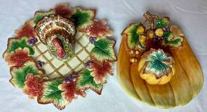 Fitz and Floyd Fall Harvest Pumpkin Serving Dish, Autumn Bounty Salt and Pepper Set, Autumn Splendor 10 Small Tray