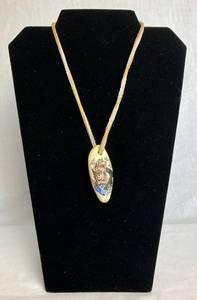 Vintage Scrimshaw Fossilized Walrus Tooth Necklace
