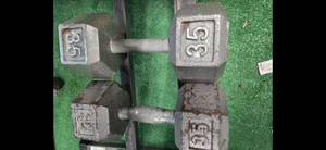 lot 7 image: Lot of two 35Lb Metal Dumbbells ( Used)