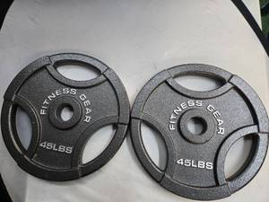 lot 8 image: Lot of two 45Lb Fitness Gear 2-Inch Weight Plates ( Used, Like new)