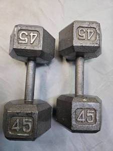 lot 56 image: Lot of a Pair 45LB Metal Dumbbells