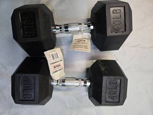 lot 57 image: A Pair 40LB Tru-Grit Rubber Hex Dumbbells(New)