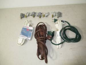 lot 92 image: Mixed Lot of 2 Prong Extension Cords and Grounded 2 Prong Plug Adapters