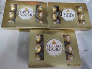 lot 266 image: 3 ct Ferrero Rocher 5.3 oz boxes...