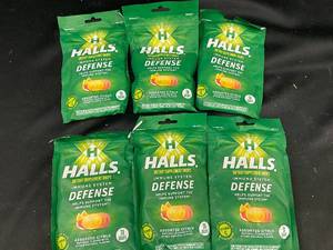 lot 28 image: RR - Lot of 6 Halls Defense Dietary Supplement Drops - Assorted Citrus Flavor