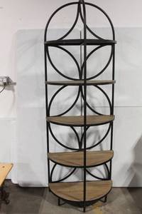 lot 9 image: Modern Six-Shelf Metal and Wood Shelf Unit
