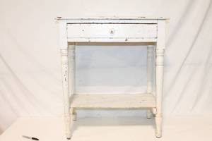lot 14 image: Vintage White Wood Side Table with Drawer