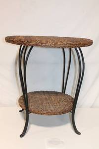 lot 17 image: Round Woven Accent Table with Metal Legs