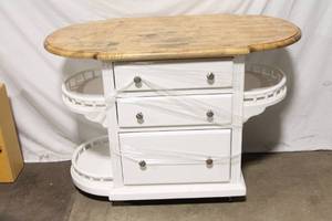 lot 23 image: Vintage Kitchen Island Cart with Drawers and Open Shelves