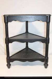 lot 25 image: Vintage Black Wooden Corner Shelf Rack
