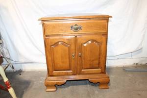 lot A-32 image: Ethan Allen Vintage Wooden Nightstand with Drawer and Double Doors