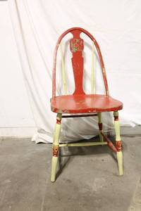lot 33 image: Vintage Red and Yellow Painted Wooden Chair by Marietta Chair Company