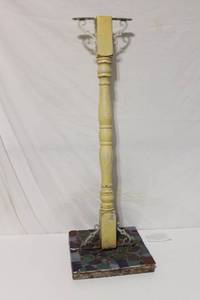 lot 38 image: Vintage Yellow Painted Wooden Display Stand with Mosaic Base