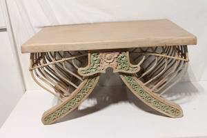 lot A-41 image: Unique Vintage Carved Wood Coffee Table with Decorative Sides