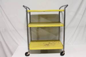 lot 51 image: Vintage Coco Products Yellow Rolling Cart with Metal Frame