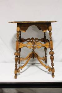 lot A-56 image: Antique Carved Oak Accent Table with Intricate Design