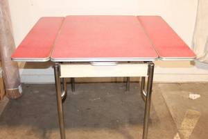 lot 61 image: Vintage Folding Dining Table with Red Formica Top and Extensions