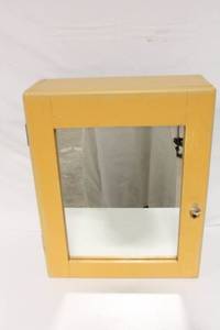 lot 64 image: Vintage Wooden Wall Cabinet with Mirror and Shelves