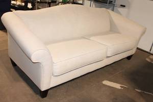 lot 69 image: Used Cream Upholstered Sofa with Cushions