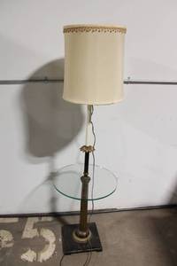 lot 72 image: Vintage Floor Lamp with Glass Table and Decorative Shade