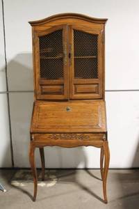 lot A-74 image: Vintage Oak Secretary Desk with Glass Doors and Beautiful Carvings