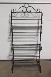 lot 84 image: Elegant 5-Tier Black Metal Shelf Rack with Scrollwork
