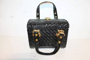 lot 92 image: Rodo Vintage Black Woven Handbag with Red Lining