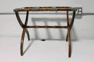 lot 107 image: Vintage Wooden Folding Luggage Rack with Green Straps