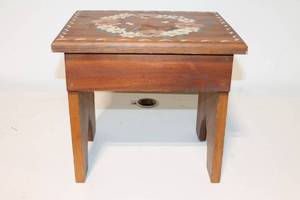 lot 111 image: Vintage Handcrafted Wooden Side Table with Floral Design