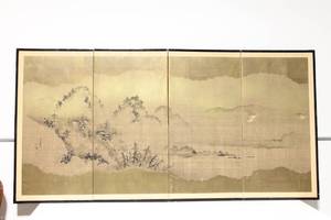 lot 116 image: Vintage Four-Panel Japanese Screen with Landscape Design