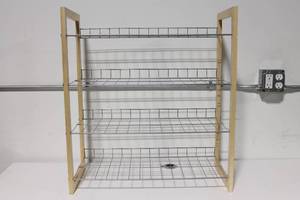 lot 117 image: 4-Tier Wire Rack Storage Shelving Unit with Wood Frame