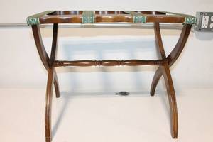 lot 119 image: Vintage Wooden Folding Stool with Decorative Fabric Straps