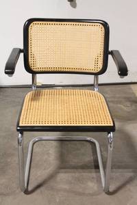 lot 128 image: Vintage Mid-Century Modern Padded Armchair with Cane Seat