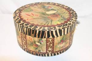 lot 137 image: Vintage Round Decorative Box with Floral and Animal Print Design