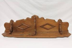 lot 144 image: Vintage Wooden Wall Shelf with Decorative Carvings
