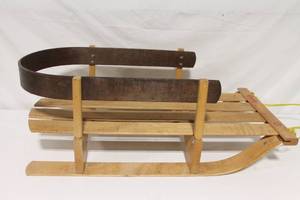 lot 145 image: Vintage Wooden Sled with Wooden Runner - Paris Design