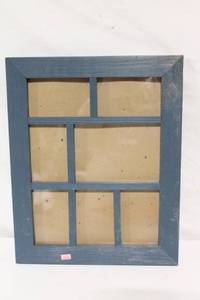 lot 146 image: Vintage Blue Wooden Frame with 6 Openings for Photos