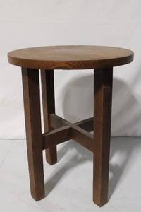 lot 214 image: Vintage Wooden Stool with Round Top and Cross Bracing