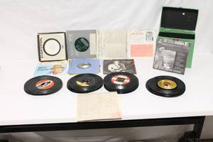 lot 215 image: Collection of Vintage 45 RPM Records and 78 RPM Records with Original Box