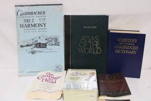 lot 217 image: Collection of Books and Sketch Book Including Atlas of the World and Unabridged Dictionary