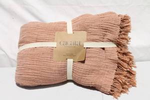 lot 225 image: Cacala Hand Loomed Organic Cotton Throw Blanket in Peach Color