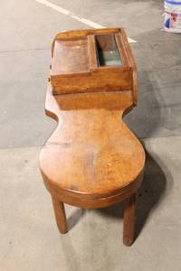 lot 227 image: Vintage Wooden Sewing Table with Glass Top and Storage Drawers