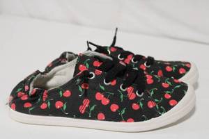 lot 234 image: Gently Used Black Canvas Sneakers with Cherry Print