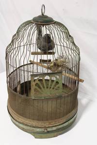 lot 250 image: Vintage Decorative Bird Cage with Faux Bird and Nest