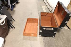 lot 267 image: Vintage Black and Orange Wooden Storage Trunk with Insert