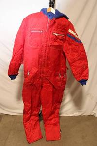 lot 278 image: Vintage Red Insulated Snowsuit with Pockets and Hood