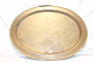 lot 295 image: Vintage Decorative Metal Serving Tray with Engraved Floral Design