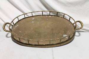 lot 296 image: Vintage Brass Oval Tray with Handles