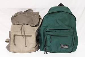 lot 301 image: Lot of 2 Vintage Canvas Backpacks - Brown and Green
