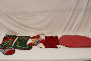 lot 307 image: Collection of Vintage Christmas Stockings and Quilted Red Table Mat